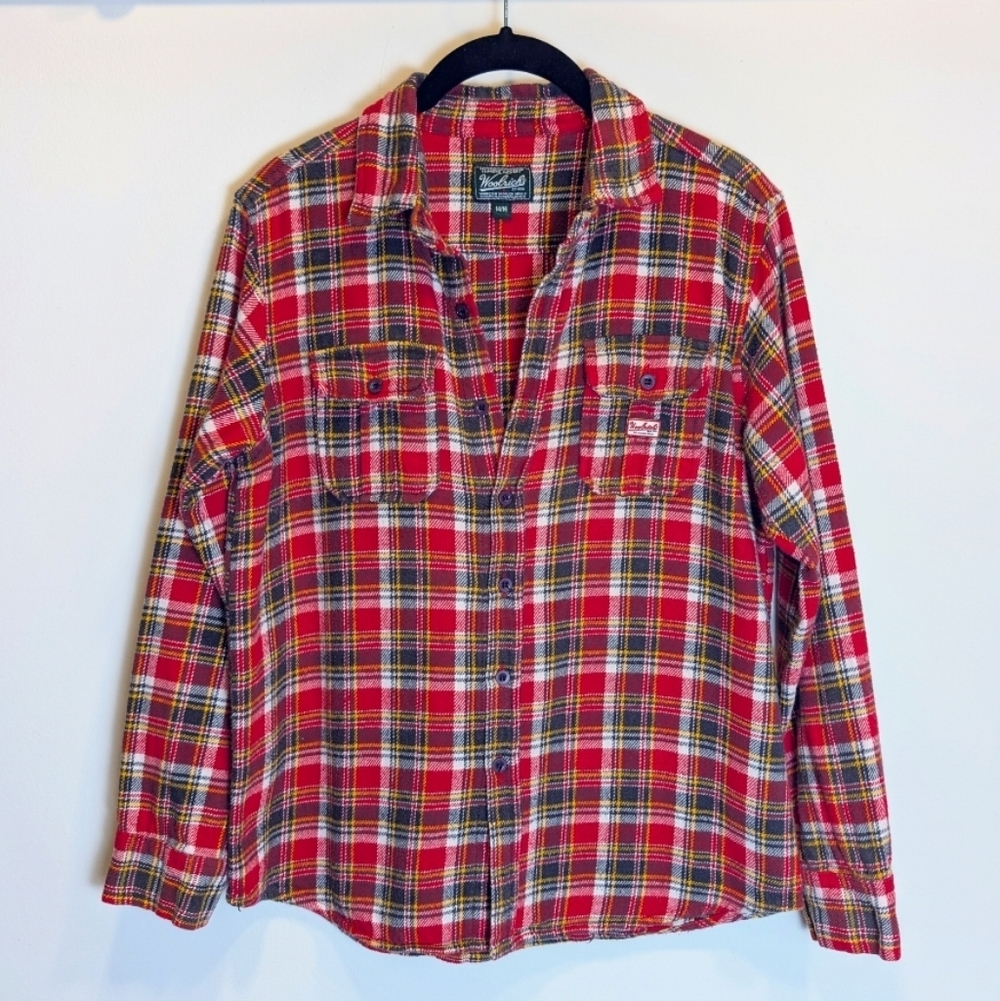 Woolrich Red Plaid Long Sleeve Cotton Flannel Shirt Outdoor Boys Size 14/16